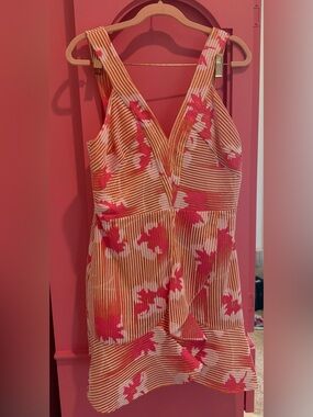 Ramy Brook Pink Floral Striped V-Neck Mini Dress